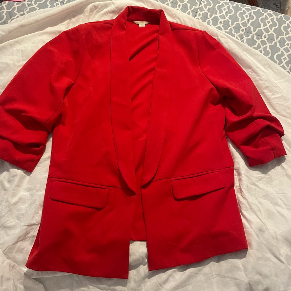 Calvin Klein Red Blazer with Open Front Design